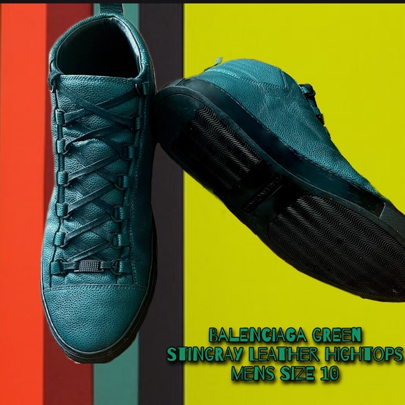 Balenciaga Mens Green Stingray Leather high tops barely worn size 10 - Picture 4 of 5